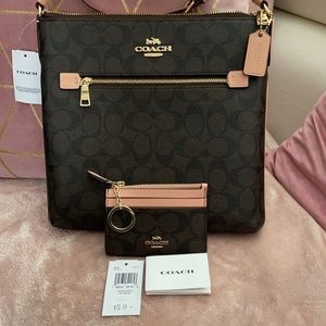 (Sold!)NWT Coach Rowan File Bag in Signature Canvas and Mini Skinny Id Card Case
